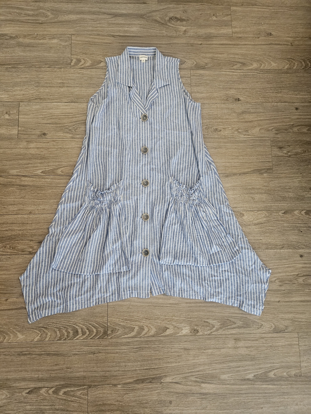 For Cynthia Blue and White Striped Asymmetrical Hem Sleeveless Dress Size M